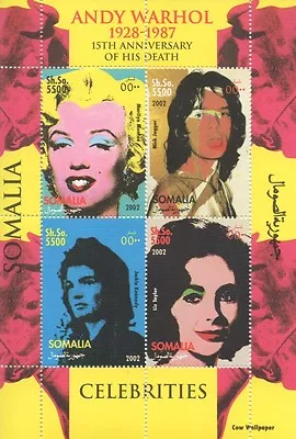 Andy Warhol Marilyn Monroe Mick Jagger Liz Taylor 2002 Mnh Stamp Sheetlet • $3.72