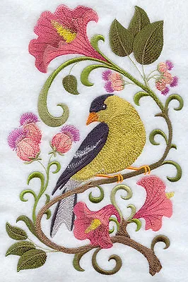 Gold Finch In Flowers Set Of 2 Bath Hand Towels Embroidered By Laura • £26.03