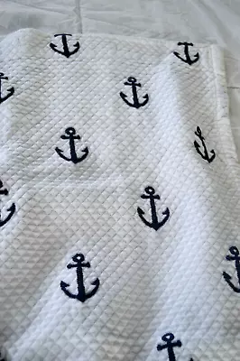 LAMONT HOME NAUTICAL SHOWER CURTAIN Quilted Fabric ANCHORS NAVY WHITE COTTON VGC • £29.89