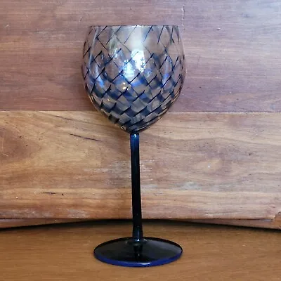 Vintage Randy R Strong 1979 Red Wine Goblet Glass Hand Blown Blue Pulled Waves • $59.99