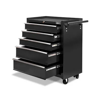 Giantz 5 Drawer Mechanic Tool Box Cabinet Storage Trolley Black • $162.58