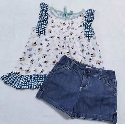 Girls 8 Matilda Jane Bird Tunic Top Childrens Place Denim Shorts Outfit • $6