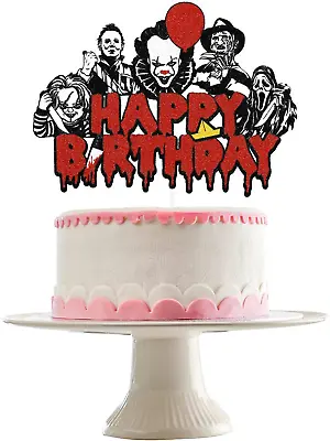 Horror Birthday Cake Topper Red Glitter Horror Killer Vampire Zombie Cake Topper • $17.99