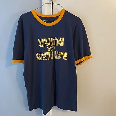 VTG New York Mets  Living The Mets  Life Short Sleeve T-Shirt Blue +Orange Large • $19.97