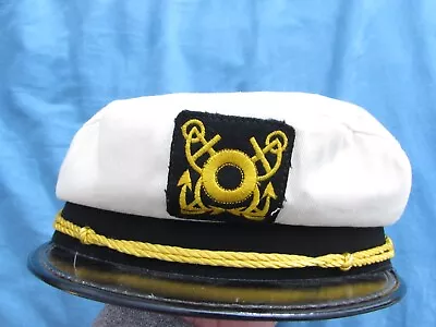 Vintage JHATS Skipper Peaked Hat Snapback USA Sailor Captain Yacht Foam Cord 58 • $18