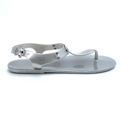 Women’s 8 M Michael Kors Jelly Plate Thong Buckle Sandals Silver LG19J • $17.99