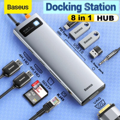 Baseus 11 In 1 USB 3.0 Type C USB-C Data HUB 4K HDMI VGA PD Charger Port Adapter • $59.99