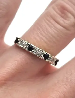 9ct Gold Ring Sapphire & Diamond Half-Eternity Ring Size P 1/2 • $253.56