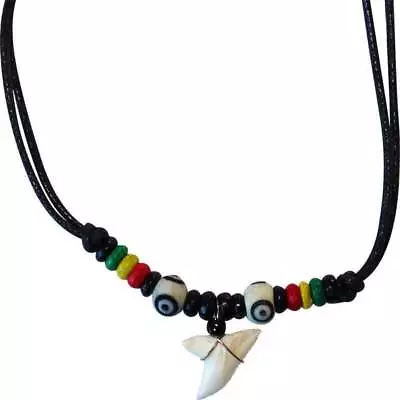 Shark Tooth Necklace Pendant Chain Mens Ladies Boys Girls Reggae Rasta Jewellery • £4.99