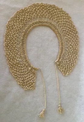 Vintage Hand Crocheted Lace Detachable Ecru Collar With Tassel Tie • $15.95