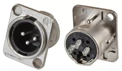 3 Pin Male XLR Socket Chassis Panel Mount 3 Pole Solder Connector Metal Nickel • £2.99
