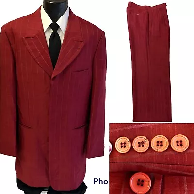 2 Pc Vtg John Raphael Platinum RED Chalk Stripe Gangster VEGAS ZOOT Suit... • $249.99