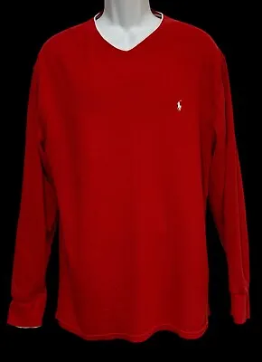 Polo Ralph Lauren Mens V Neck Sweatshirt Waffle Thermal L/S  Red White Trim 2XL • $23.48