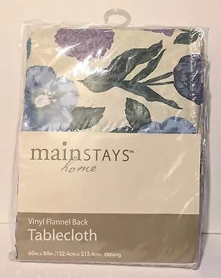 Mainstays Vinyl Flannel Back Tablecloth Blue Floral 60x84 Inches Oval • $12
