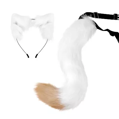 Cat Ears & Wolf Fox Animal Tail Cosplay Costume Faux Fur Hair Clip HeaddressˇSet • £11.92