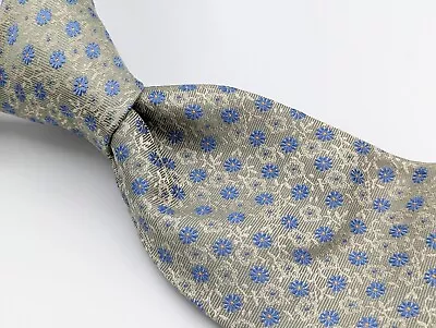 LIANA LEE NEW YORK Beige Silver Blue Floral Thick Silk 7 SEVEN FOLD Tie USA • $34.99