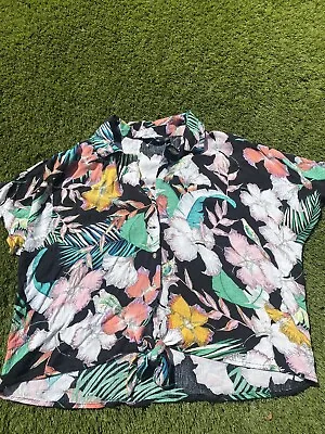 £5 • Buy Hawaiian Tropical Cropped Shirt Tie Front Blouse Peacocks UK 14