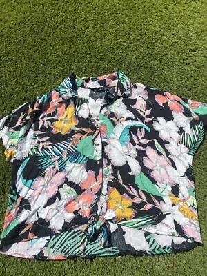 £5 • Buy Hawaiian Tropical Cropped Shirt Tie Front Blouse Peacocks UK 14