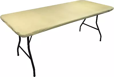 Deluxe Elastic Edged Flannel Backed Vinyl Fitted Table Cover - Basketweave (Beig • $14.59