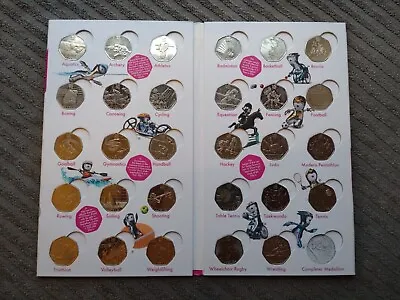2012 FULL SET  OLYMPIC 50p COIN COLLECTION AND  ALBUM NO COMPLETER MEDALLION. • £99.99