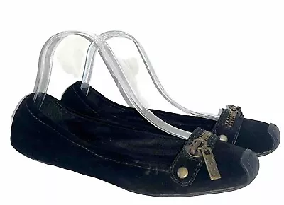 Michael Kors Shoes Womens 10M Ballet Flats Zips Slip On Almond Toe Black Suede • $20.97