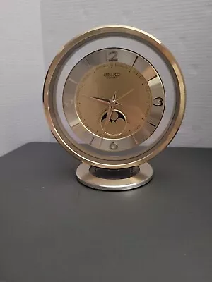 VTG SEIKO Moon Phase Round Mantle Desk Clock Made In Japan  • $55