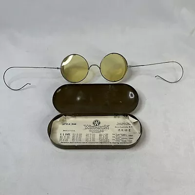 Antique Amber Willson Sunglasses Goggles Spectacles Vtg Steampunk Safety Glasses • $79.99