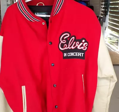 Elvis Presley Jacket In Concert Leather/Wool Varsity XL TCB Perfect Free Ship • $150