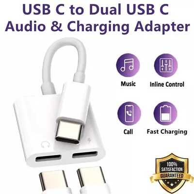 2 In 1 Dual USB-C Type C Headphones Adapter & Charging Adapter Aux Audio Cord • $4.99