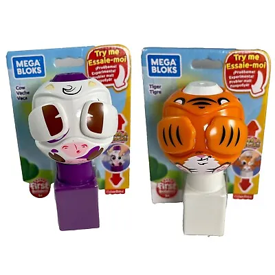 Lot Of 2 Fisher Price Peek A Block Cow & Tiger Mega Bloks First Builders • £12.34