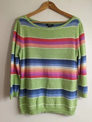£11.89 • Buy Ladies Chaps Green Stripe Knitted Top Size L 12 14 Linen & Cotton Knit Jumper 
