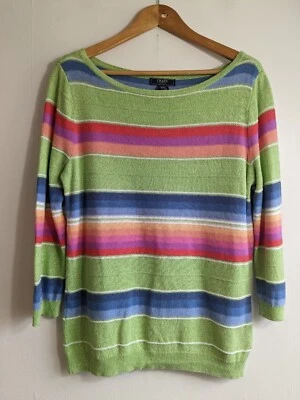 £11.89 • Buy Ladies Chaps Green Stripe Knitted Top Size L 12 14 Linen & Cotton Knit Jumper 