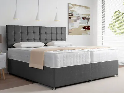 Zip Link Divan Bed Plush Fabric 1000 Pocket Sprung Free Matching Cube Headbor • £549.99