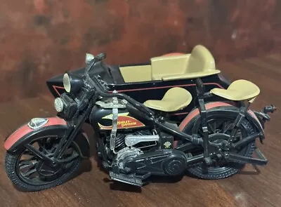 Harley Davidson 1933 Black Motorcycle Sidecar Coin Bank 1/12 Diecast • $3.50