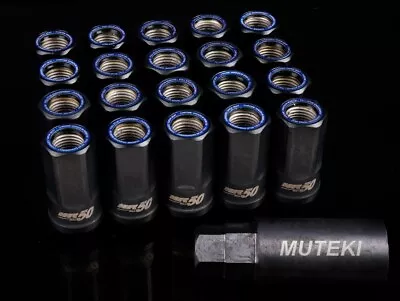 Muteki HR50 Open End 50mm Lug  Nuts 14x1.50 Black With Blue Ring HR5007BU • $159.99