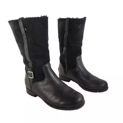 UGG BELLVUE III Black Leather Suede Waterproof Buckle Boots Women Sz  7.5 • $38.70