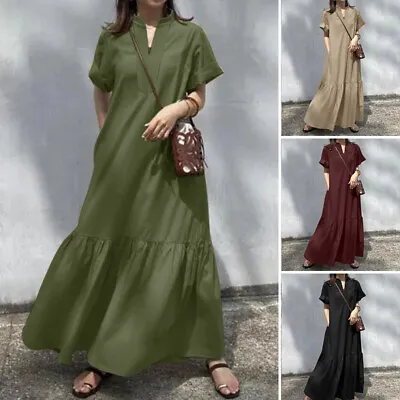 UK Women Formal Work  A Line Long Maxi Dress Ladies Casual Loose Kafta • £10.82