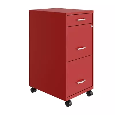 Pemberly Row 18in Deep 3 Drawer Mobile Metal File Cabinet Lava Red • $125