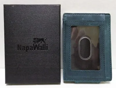 Napawalli Full Grain Leather Wallet MagClipID Pocket3+2 SlotsCrazy Horse Blue • $15.90