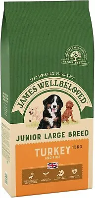 £63.45 • Buy James Wellbeloved Complete Dry Junior Large Breed Dog Food, Turkey And Rice 15kg