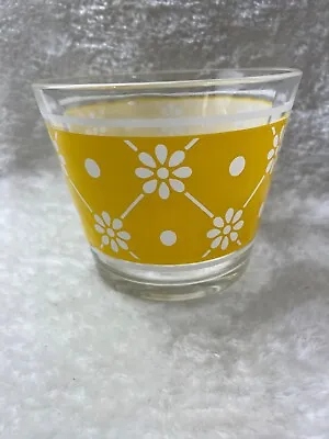 Vintage Glass Ice Bucket Yellow Daisy Flower Geometric MCM Retro BEAUTY! • $22.99