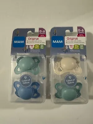 MAM Baby Pacifiers 0-6 Months 2Pk BPA/BPS Silicone Nipple Matte Finish Lot Of 2 • $14.50
