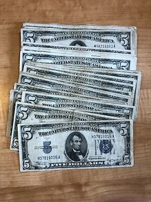 1934 Five Dollar Blue Seal Note Silver Certificate Old US Bill $5 Free Shipping • $15.15