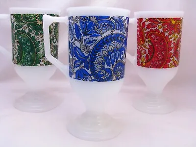 Paisley Pedestal Mid Century Modern Coffee Mugs Set Of 3 Retro Red Green Blue • $12.78