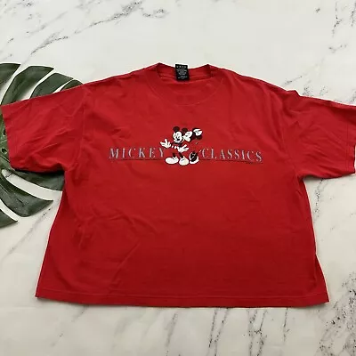 Disney Mickey Unlimited Womens Crop Top T-Shirt Size L Red Kissing Minnie 90s • $18.39