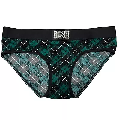 NWT VICTORIA'S SECRET Hiphugger Hipster Pantie S-M-L-XL Green Black Plaid Bling • £19.30