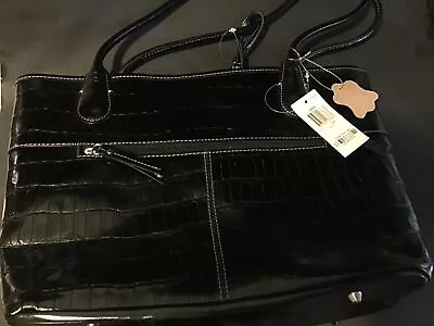 Giani Bernini Tote Purse Black Solid Croc New From Macy's  NWT • $39.50