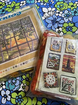 Vintage Lot Of 2 Retro Needlepoint Embroidery Kits NOS Lighthouse Nature Window • $18