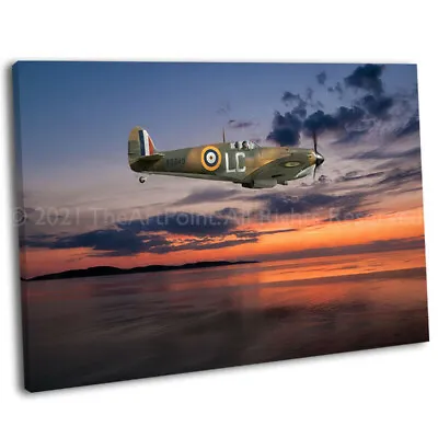 £23.99 • Buy WW2 Supermarine Spitfire At Sunset Picture Framed Canvas Art Print .2