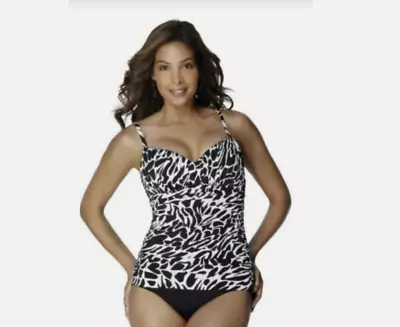 Miraclesuit One Piece Swimsuit Black White Animal Print Ruched Size 18W NWOT • $74.95